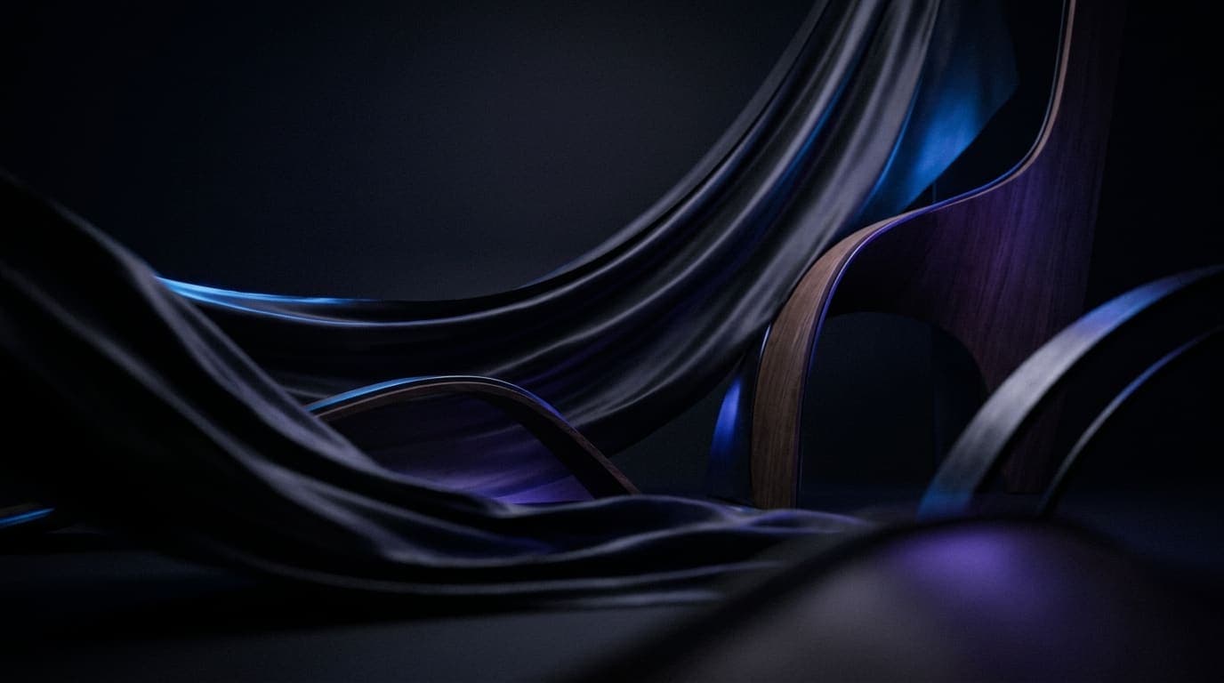 Abstract cinematic visual in electric blue and violet representing the Fernwood Studio project