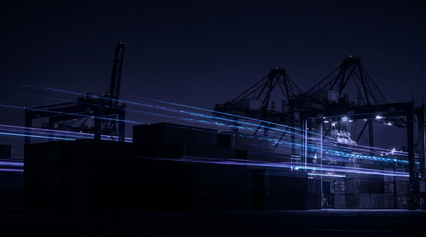 Abstract cinematic visual in electric blue and violet representing the Harbourline Logistics project